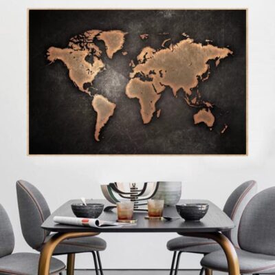 Black 3D World Map Painting Printed on Canvas