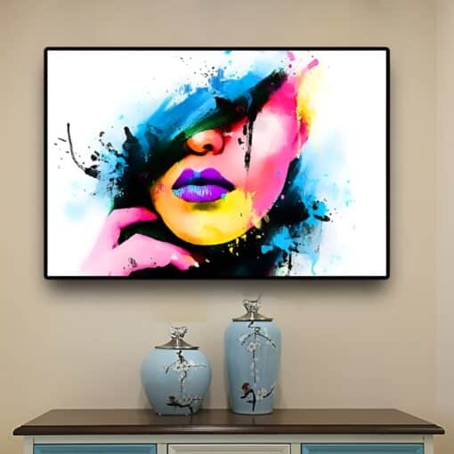 Colorful Abstract Girl Face Pop Art Watercolor Painting