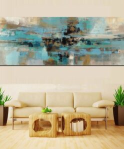 Light Blue Canvas Painting Posters and Prints Modern Abstract Oil Painting