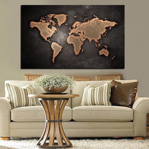 Abstract 3D World Map Canvas Painting Classical Black World Map Print On Canvas Wall Art