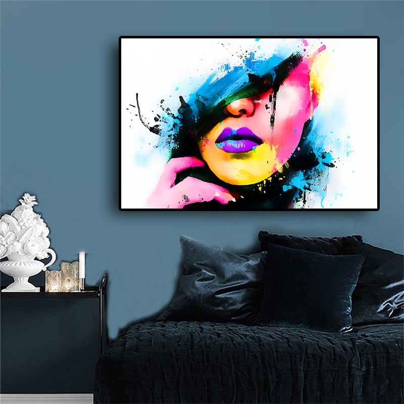 Colorful Abstract Girl Face Pop Art Printed on Canvas