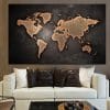Abstract 3D World Map Canvas Painting Classical Black World Map Print On Canvas Wall Art