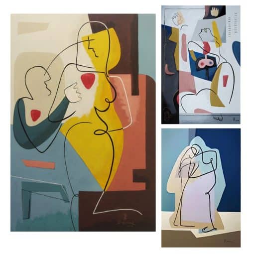 Abstract Canvas Painting Black Line Retro Classic Wall Art Printed on Canvas