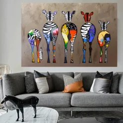 Colorful Abstract Zebra Painting Print on Canvas
