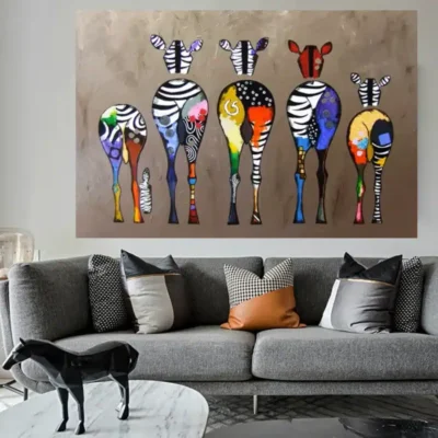 Colorful Abstract Zebra Painting Print on Canvas