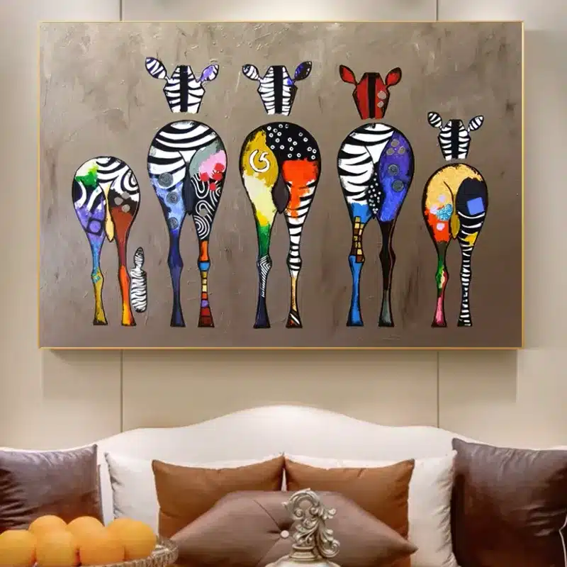 Colorful Abstract Zebra Painting Print on Canvas