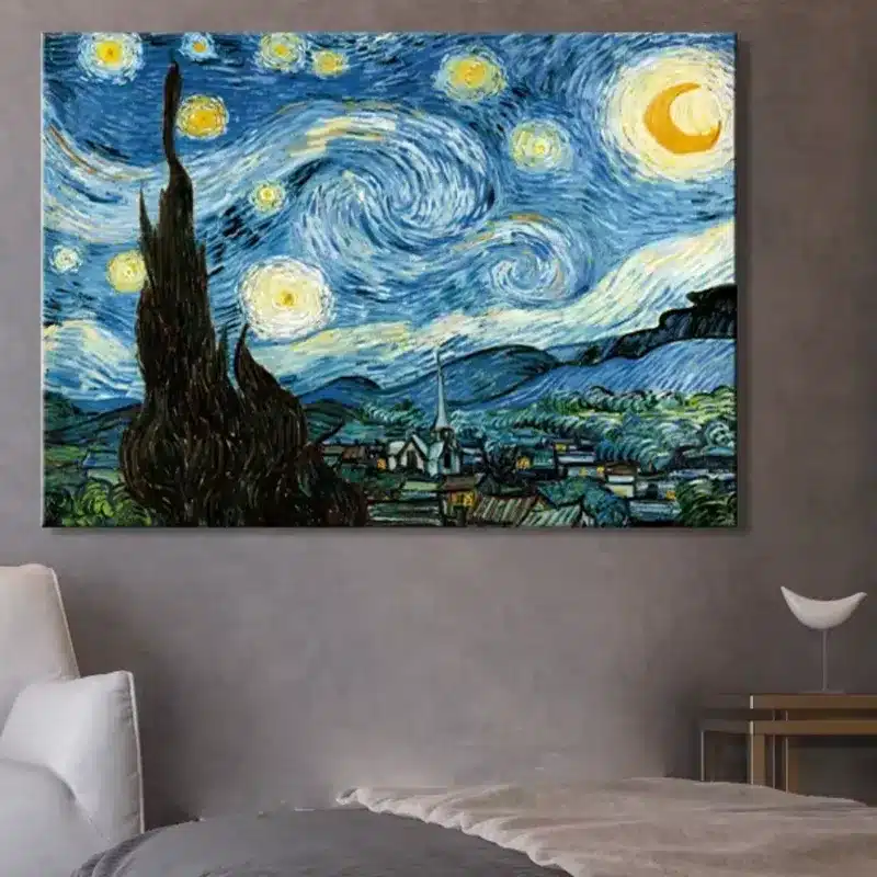 Famous Painting Starry Night by Vincent Van Gogh Printed on Canvas