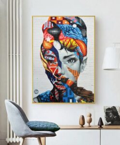 Abstract Art Painting Colorful Woman Face Graffiti Prints on Canvas