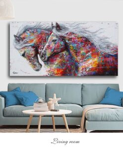 Two Running Horses Abstract Art Painting Printed on Canvas