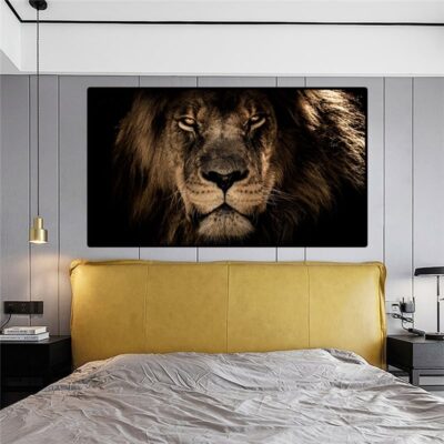 African Lion Head Art Printed on Canvas