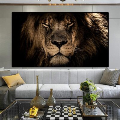 African Lion Head Art Printed on Canvas