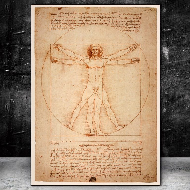The Vitruvian Man by Leonardo da Vinci Drawing Art Paintings Printed On