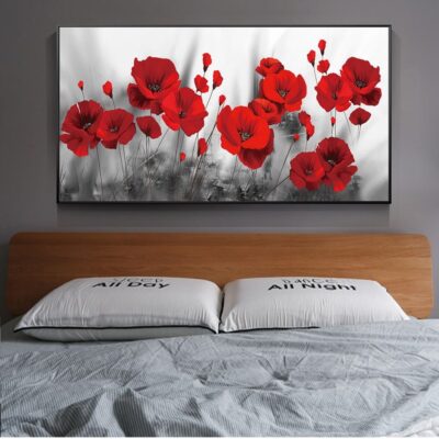 Beautiful Red Flowers Wall Art Painting Printed on Canvas