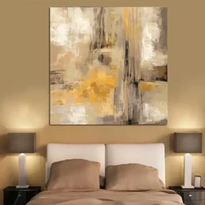 HD Yellow Gray Abstract Oil Painting Print on Canvas