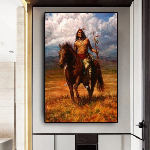 Native Indian Landscape Oil Painting Printed on Canvas 