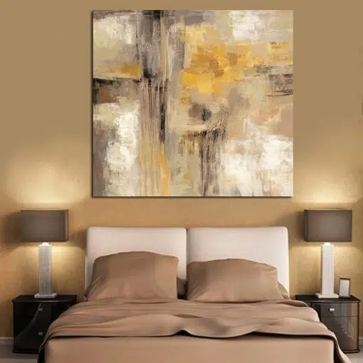 HD Yellow Gray Abstract Oil Painting Print on Canvas