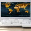 Art Painting Gold Globe World Map Print On Canvas