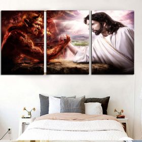 3 Lucifer VS Jesus Combat Canvas Painting Unframed Wall Art Pictures for Bedroom Living Room Hanging Pictures Home Decoration