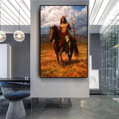 Native Indian Landscape Oil Painting Printed on Canvas