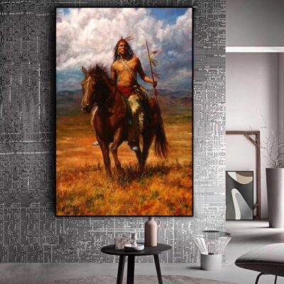 Native Indian Landscape Oil Painting Printed on Canvas