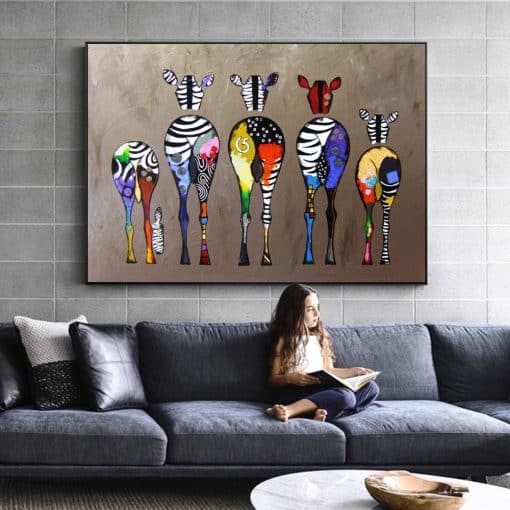  Colorful Abstract Zebra Painting Print on Canvas