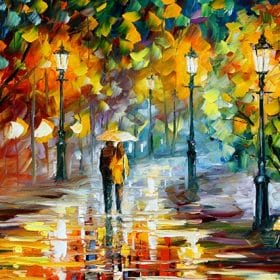 Landscape Painting Wall Art Oil Painting Lover in The Rainy Light Road Canvas Painting Wall Pictures for Living Room Home Decor