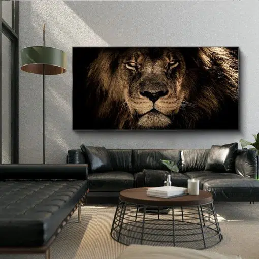 African Lion Head Art Printed on Canvas
