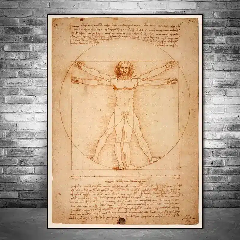 The Vitruvian Man by Leonardo da Vinci Drawing Art Paintings Printed On Canvas