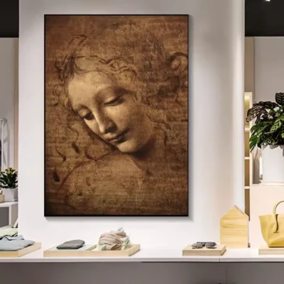 Woman’s Head Painting by Leonardo da Vinci Printed on Canvas