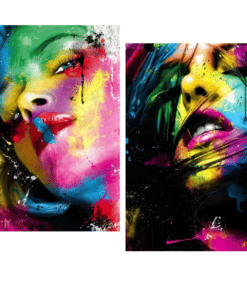 Colorful Girl Face Paintings Art Printed on Canvas