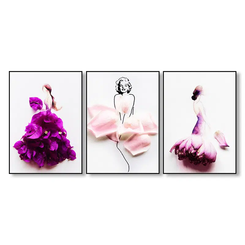 Girls in Beautiful 3D Flower Dress Modern Wall Art