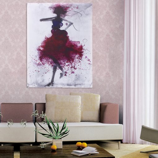 Fashion Red Girl Minimalist Abstract Art Canvas Oil Print Paintings