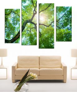 4Pcs Green Tree Canvas Paintings Wall Decorative Print Art Pictures Frameless Wall Hanging Decorations for Home Office