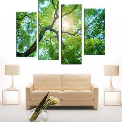 4 pcs Green Tree Wall Decorative Paintings Printed on Canvas ...