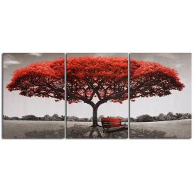 3 Pcs Wall Decorative Paintings Red Tree Canvas Print Art Pictures Frameless Wall Hanging Decorations for Home Office