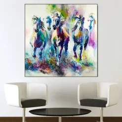 Abstract Art Colorful Horses Oil Painting Printed on Canvas