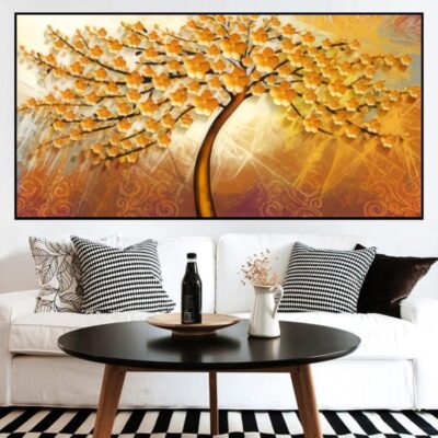 Beautiful Abstract Golden Tree Painting Printed on Canvas