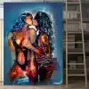 Abstract Oil Painting Girl Kiss Girl Wall Art Printed on Canvas