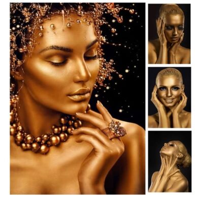 Beautiful and Elegant Canvas Art of Woman Portrait with Gold Makeup – Print on Canvas