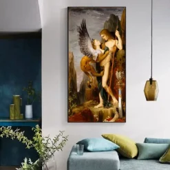 Classic Art Painting Oedipus and The Sphinx by Gustave Moreau Printed on Canvas