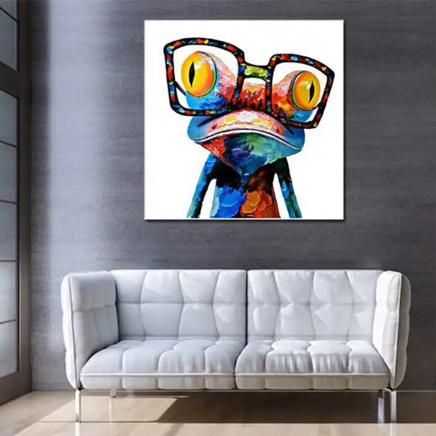 Colorful Frog With Glasses Abstract Oil Painting Printed on Canvas