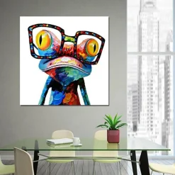 Colorful Frog With Glasses Abstract Oil Painting Printed on Canvas