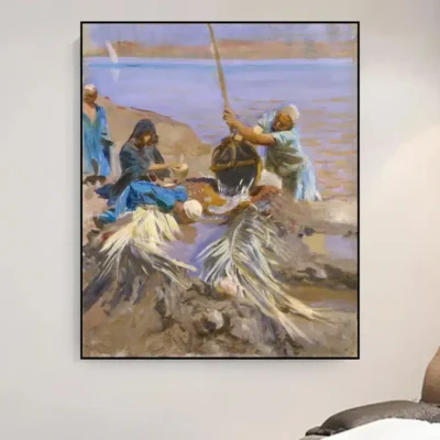 Egyptians Raising Water from the Nile by John Singer Printed on Canvas