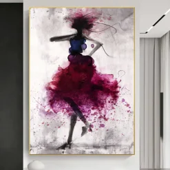 Fashion Red Girl Minimalist Abstract Art Canvas Oil Print Painting
