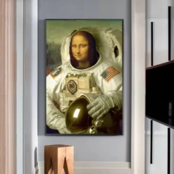 Funny Art Painting Mona Lisa as an Astronaut Printed on Canvas