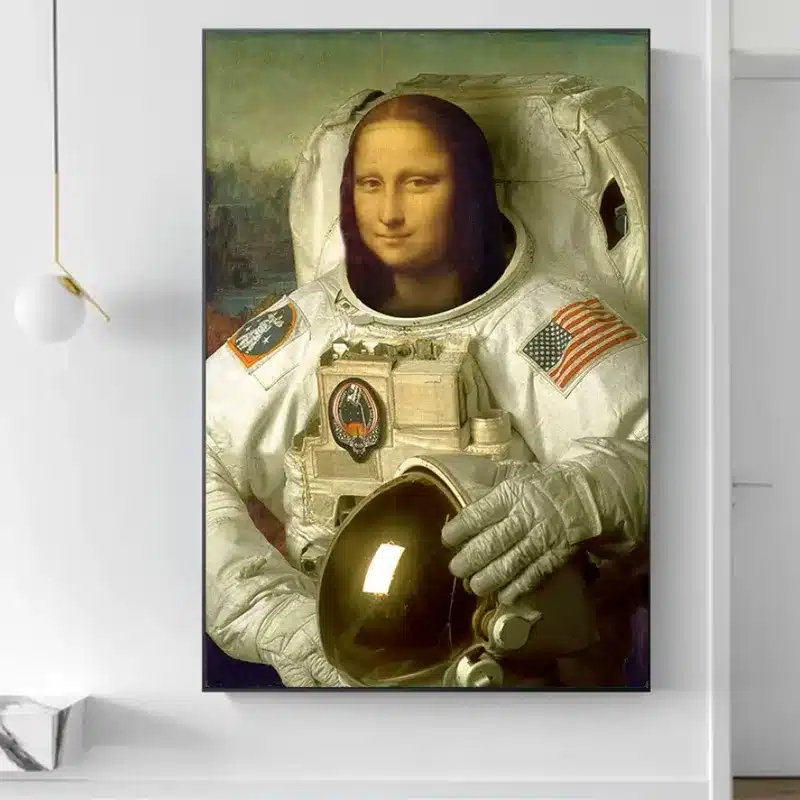 Funny Art Painting Mona Lisa as an Astronaut Printed on Canvas