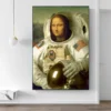 Funny Art Painting Mona Lisa as an Astronaut Printed on Canvas