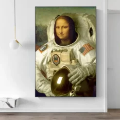 Funny Art Painting Mona Lisa as an Astronaut Printed on Canvas