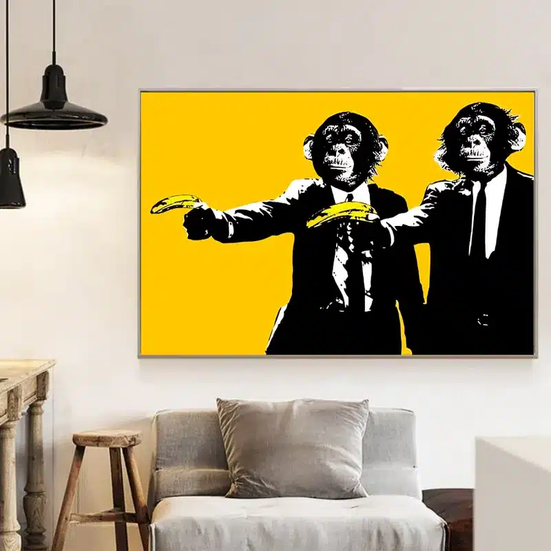 Funny Monkeys Bananas Pulp Fiction Modern Art Painting Printed on Canvas