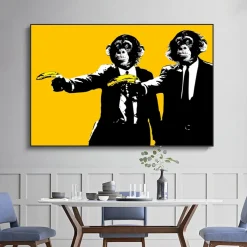 Funny Monkeys Bananas Pulp Fiction Modern Art Painting Printed on Canvas